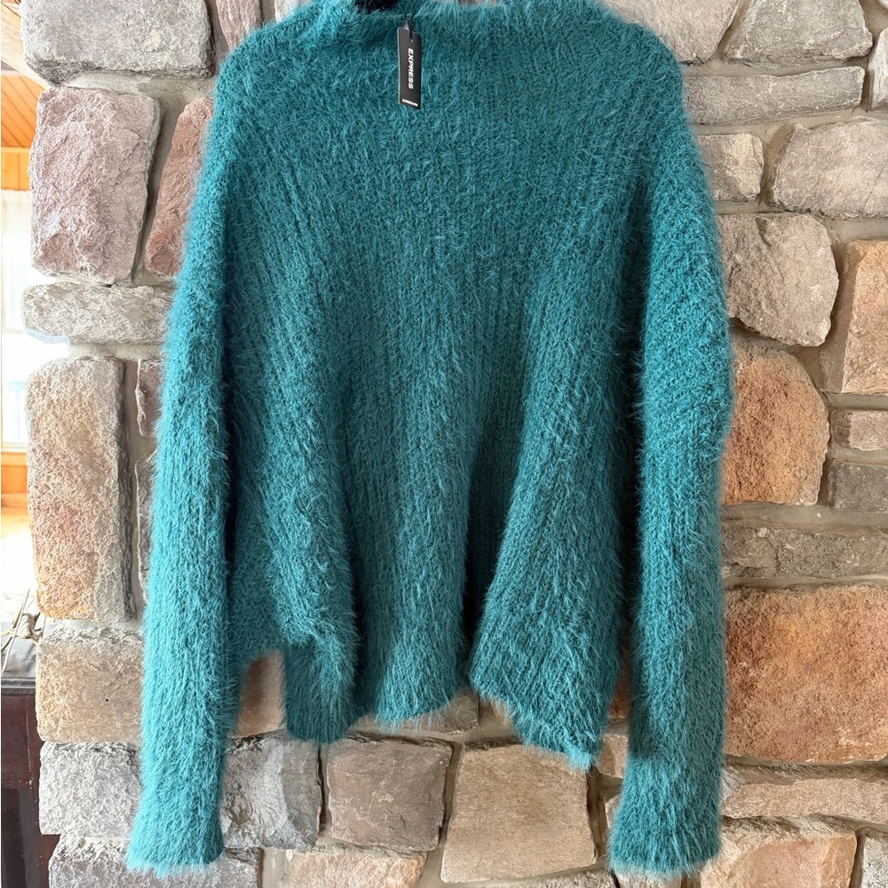 Express Teal Fuzzy Turtleneck Sweater
